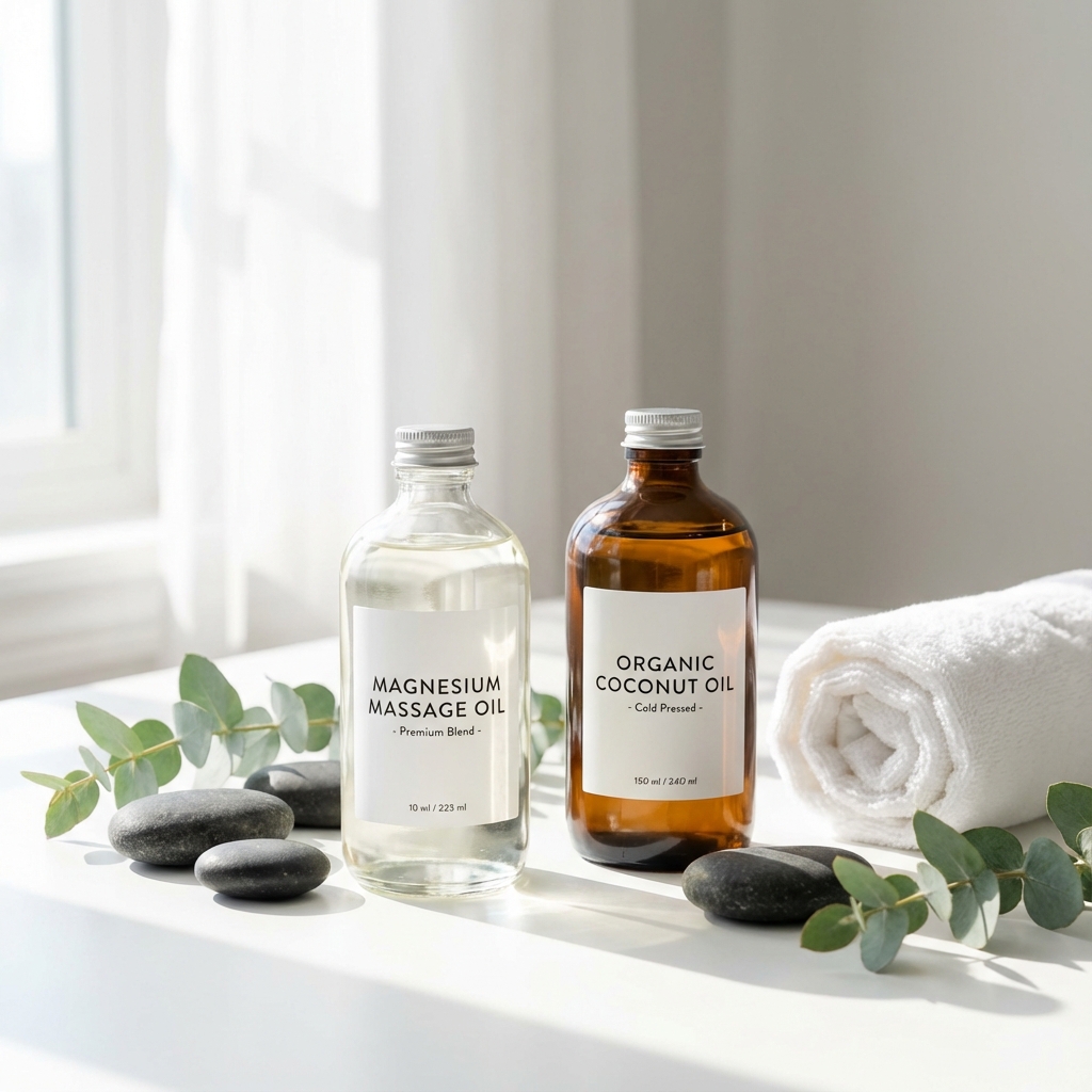 Premium magnesium oil and coconut oil used in our massage services
